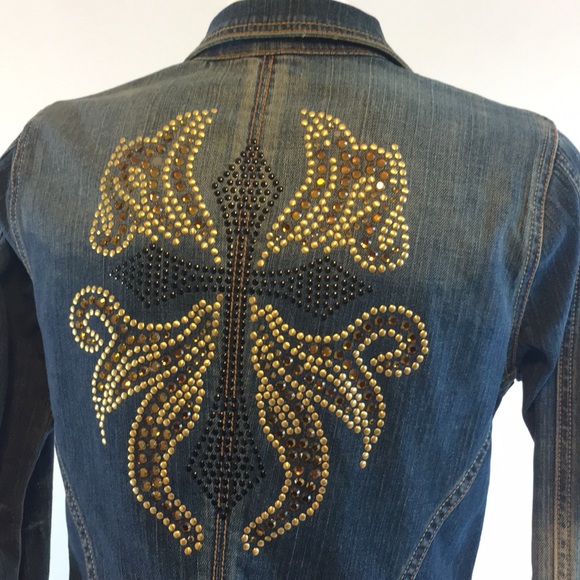 - Marciano jacket denim worn once embellished on the back sz S real - Picture 4 of 7
